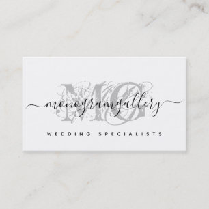 Elegant Grey Luxe Glam Script Monogram Business Card