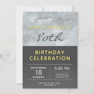 Elegant Grey Man 80th Birthday Party Invitation