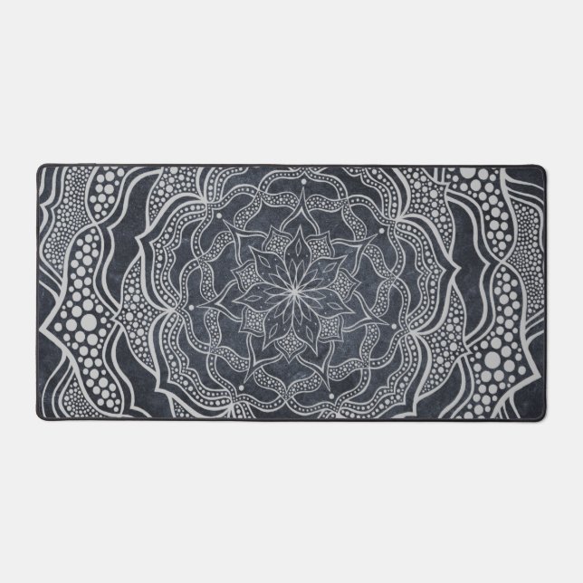    Elegant Grey Mandala Art Reiki Yoga Neutral Zen Desk Mat (Front)