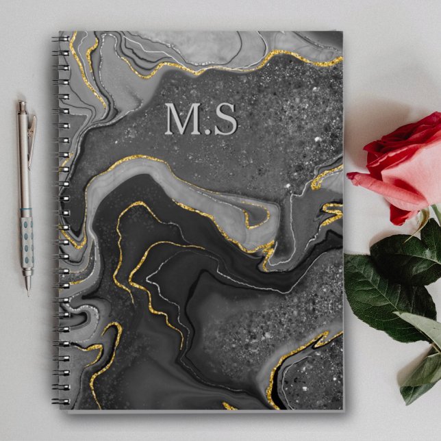 Elegant grey marble art faux gold glitter notebook (Creator Uploaded)