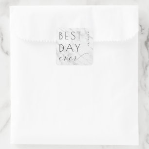 Elegant Grey Marble Calligraphy Square Sticker