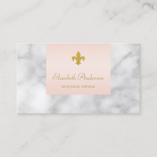 Elegant Grey Marble Pink With Gold Fleur de Lis Business Card