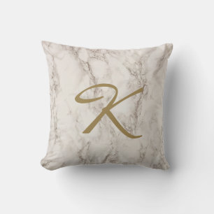 Elegant Grey Marble with gold name initial Cushion