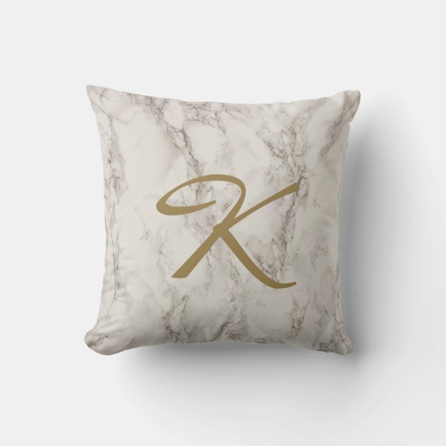 Elegant Grey Marble with gold name initial Cushion (Front)