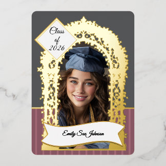Elegant Grey & Mauve Gold Foil Graduation Photo