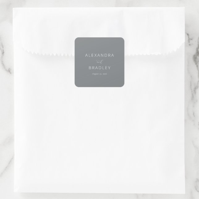 Elegant Grey Minimalist Calligraphy Square Sticker (Bag)
