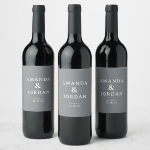 Elegant Grey Minimalist Wedding Wine Label