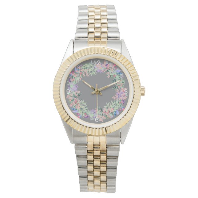 Elegant Grey Modern Floral Women's Watch (Front)