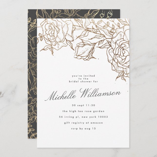 Elegant Grey Modern Gold Pampas Bridal Shower Invitation (Front/Back)