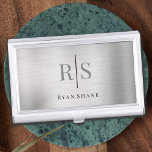 Elegant Grey Monogram & Black Name, Brushed Silver Business Card Holder<br><div class="desc">This elegant Brushed Silver design with personalised grey monogram and black name works well for many professions. Great for Interior Designers,  Consultants,  Hair and Makeup Artists,  Corporate Professionals,  Realtors,  Sales Associates,  Estate Planners and more.</div>