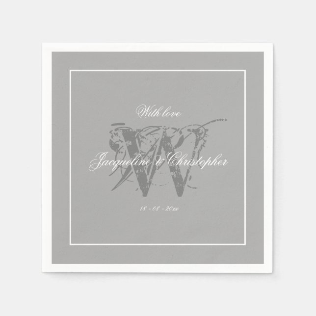 Elegant Grey Monogram Bride Groom Classy Wedding  Napkin (Front)