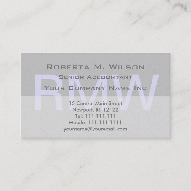 Elegant Grey Monogram Custom Colours Accountant Business Card (Front)