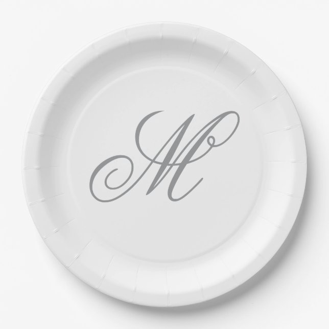 Elegant Grey Monogram Initial  Paper Plate (Front)