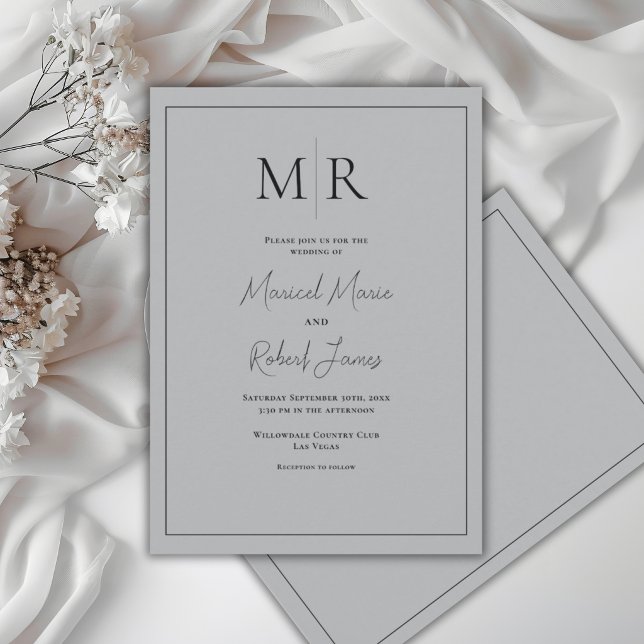 Elegant Grey Monogram Modern Wedding Invitation (Creator Uploaded)