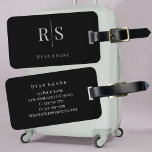 Elegant Grey Monogram, Name & Info, Black Luggage Tag<br><div class="desc">An elegant and classy black design with personalised grey monogram,  name and contact info on back.</div>