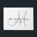 Elegant Grey Monogram Name Newlyweds Wedding Doormat<br><div class="desc">Personalised black and white and grey monogram design with bride and groom last name and wedding date on a white background. Makes a unique and great gift for newlyweds. Great for new house together. Customise with your name,  monogram initial and wedding date and colours. Elke Clarke©</div>