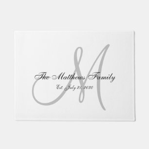 Elegant Grey Monogram Name Newlyweds Wedding Doormat