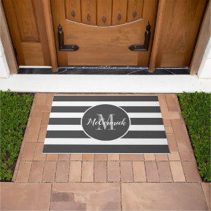 Elegant Grey Monogram Script Name Doormat
