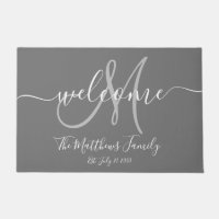 Elegant Grey Monogram Script Name Wedding Date
