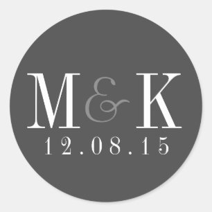 Elegant Grey Monogram Wedding Sticker