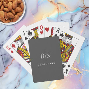 Elegant Grey Monogram & White Name, Dark Grey Playing Cards