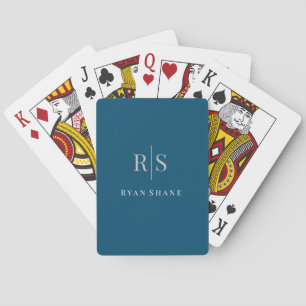 Elegant Grey Monogram & White Name, Ocean Blue Playing Cards