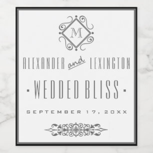 Elegant Grey Monogrammed Wedding Wine Label