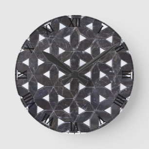 elegant Grey Mosaic flower of life Tile pattern Round Clock
