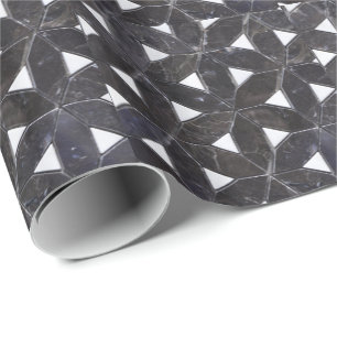 elegant Grey Mosaic flower of life Tile pattern Wrapping Paper