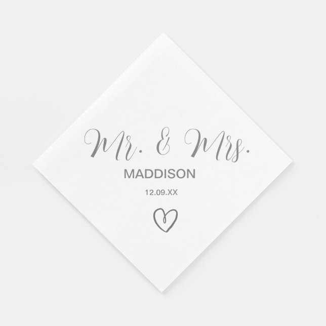 Elegant Grey Mr And Mrs Wedding Napkins (Corner)