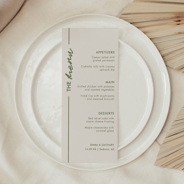Elegant Grey & Olive Green Wedding Menu (Creator Uploaded)