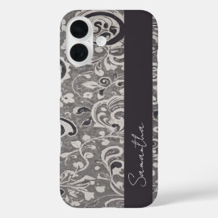 Elegant Grey Ornamental Floral iPhone 16 Case
