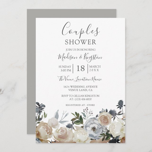 Elegant Grey & Peach Couples Shower Invite (Front/Back)