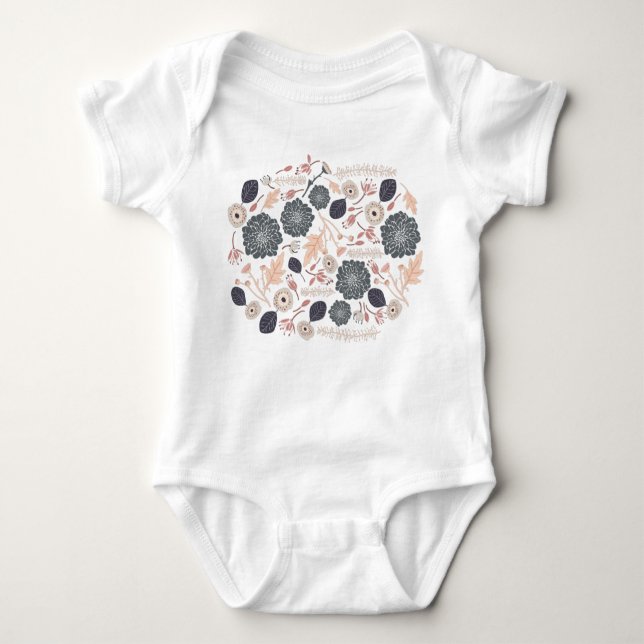 Elegant Grey Peach Floral Design Baby Baby Bodysuit (Front)