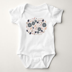 Elegant Grey Peach Floral Design Baby Bodysuit