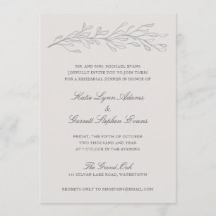 Elegant Grey Pencil Sketch Twig Rehearsal Dinner Invitation