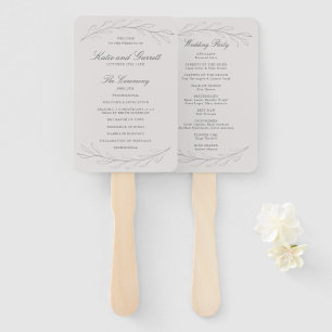 Elegant Grey Pencil Sketch Twigs Wedding Program Hand Fan