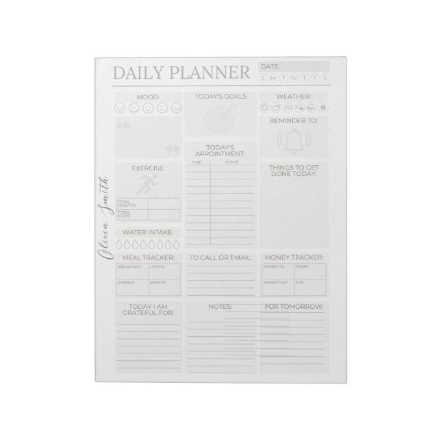 Elegant Grey Personalised Daily Planner  Notepad (Rotated)