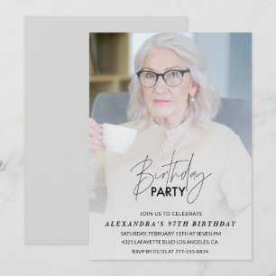 Elegant Grey Photo 97th birthday party Invitation