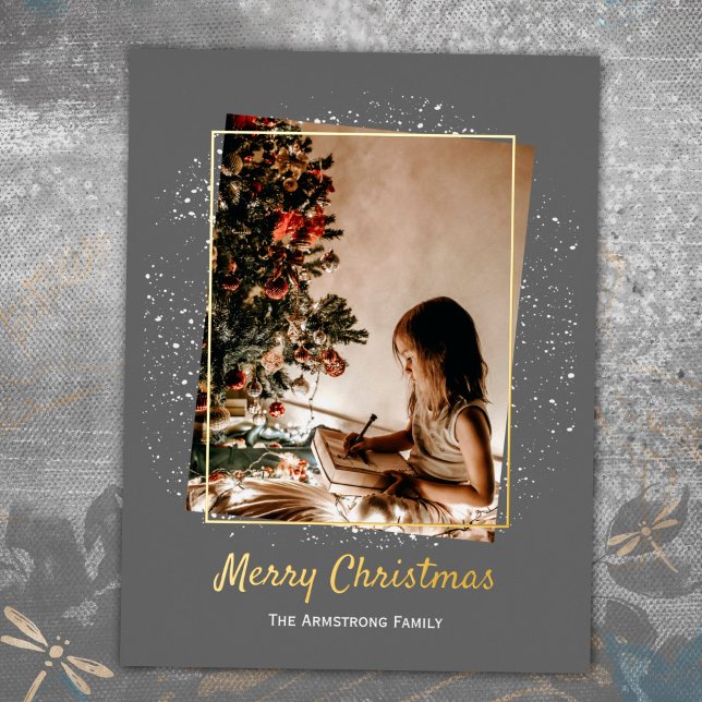 Elegant Grey Photo Christmas Foil Holiday Postcard (Elegant Gray Photo Christmas Foil Holiday Postcard ©Susanne Sachers - Sunny Mind Design 🌞)