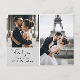 Elegant Grey Photo Collage Thank You Postcard