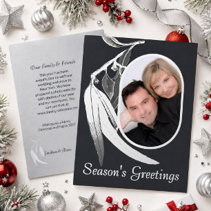 Elegant Grey Photo Eucalyptus Art Christmas Silver Foil Holiday Card
