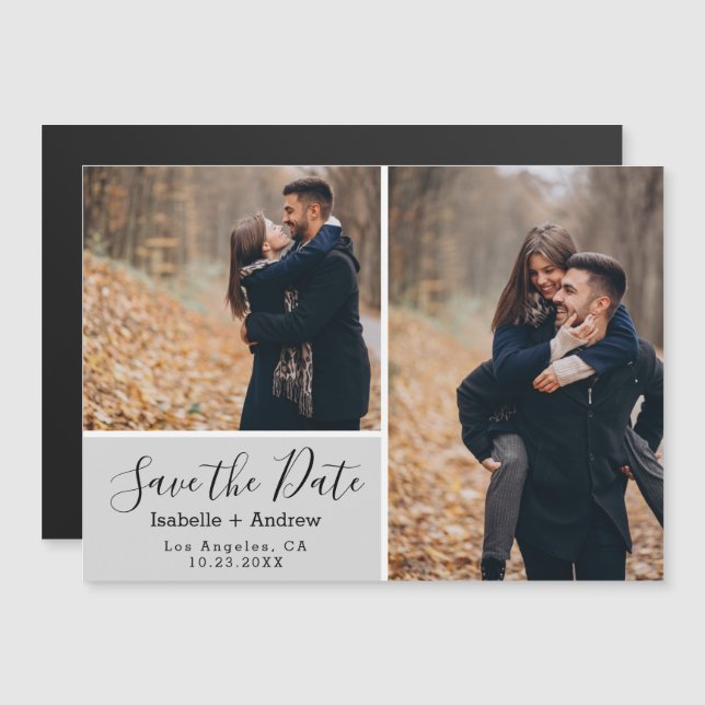 Elegant Grey Photo Save the Date Magnetic Invitation (Front/Back)