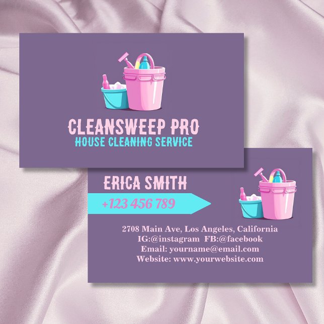 Elegant Grey Pink Maid Service Log House Cleaning Business Card (Creator Uploaded)