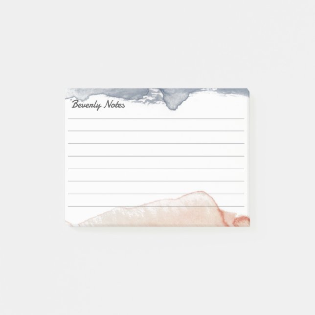 Elegant Grey & Pink Personalised Lined Water Colou Post-it Notes (Front)