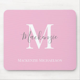 Elegant Grey Pink Personalised Monogram Name   Mouse Pad