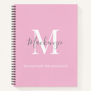 Elegant Grey Pink Personalised Monogram Name  Notebook