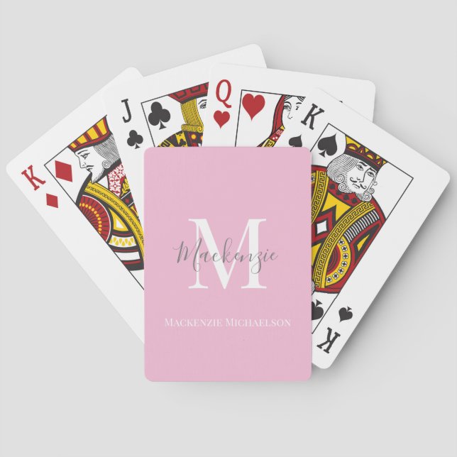 Elegant Grey Pink Personalised Monogram Name   Playing Cards (Back)