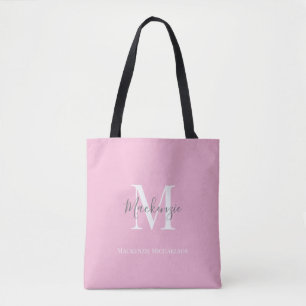 Elegant Grey Pink Personalised Monogram Name   Tote Bag