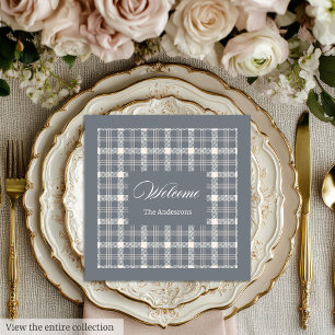 Elegant grey plaid tartan personalized napkins